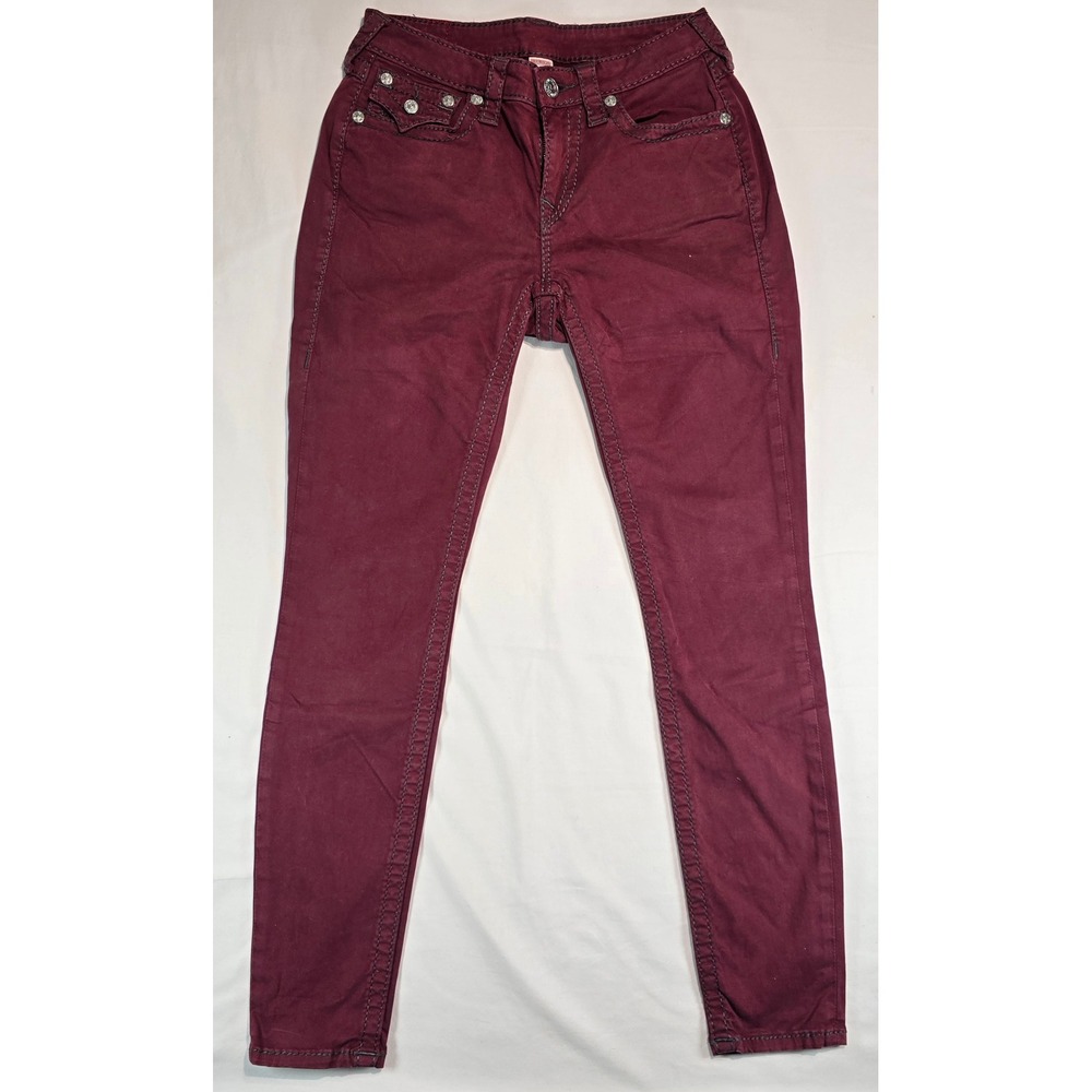 True Religion Curvy Skinny Big T Jeans Burgundy Red Flap Pocket Size 28